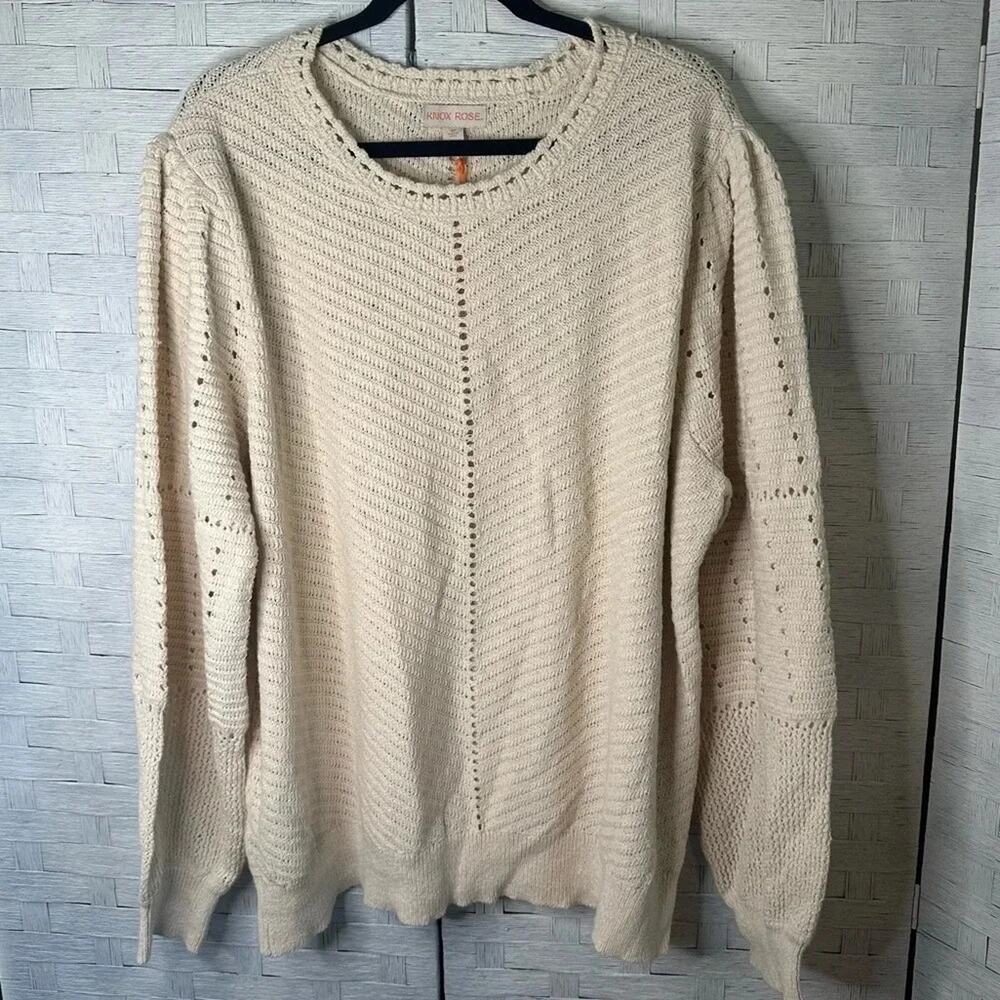 Knox Rose Womens Sweater cream crew neck Pullover Costal Spring plus size